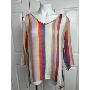 Zac & Rachel Multicolored Stripe Roll Tab Blouse Size M